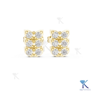 ต่างหูเพชรเลียนแบบทรงสแกลลอปประดับเพชร 6 เม็ด ทองคำแท้ 14K 18K เครื่องประดับผู้หญิงชั้นดี ของขวัญวันครบรอบแต่งงาน - Product Image 4