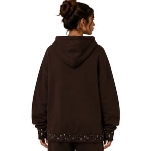 Sweat-shirt décontracté d'hiver pour femme, coupe oversize, marron foncé, avec ourlet croisé orné de strass, en molleton de coton premium - Product Image 2