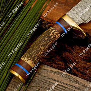 Couteau de chasse/camping à lame fixe en acier Damas avec manche en corne de cerf, pointe tombante ultra-affûtée, épaisseur 2,4 mm, vente en gros OEM/ODM - Product Image 3