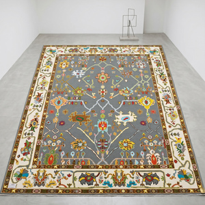Alfombra de Lana Premium Multicolor Hecha a Mano con Diseño Floral Tribal Clásico, Pelo Plano de Grosor Medio, Sin Respaldo, para Sala de Estar - Product Image 1