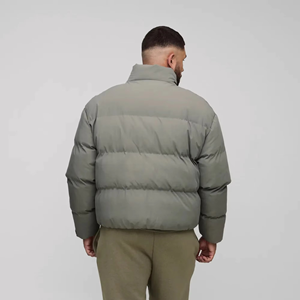 Men's Light Grey Cropped Puffer Jacket High Neck Zip Up Insulated Winter <b>Bubble</b> <b>Coat</b> Custom Logo Streetwear Short Padded - Product Image 5