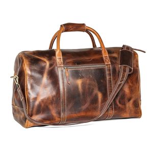 Sac de voyage en cuir véritable, forme Boston, pour homme, bandoulière, fermeture éclair, style classique, marron, durable, capacité 20-35L - Product Image 1