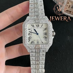 Custom Stainless Steel Hip Hop Moissanite Diamond Analog Glass Watch Unisex Luxury Bling for Weddings Parties Special Events - Product Image 2