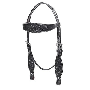 Western Knotted Bridle & Headstall <b>Rolled</b> Leather with Rawhide Cheek Pieces and Brow-Band Horse Products - Product Image 1