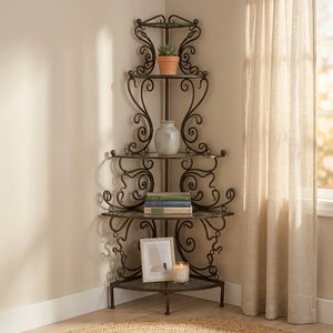 Vintage Metal Etagere Shelf 5-Tier Garment Stand Freestanding Pre-Assembled <b>Light</b> Weight Home Decor Powder Coated Vertical - Product Image 2