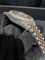 Montre de luxe en acier inoxydable argenté avec moissanite, mouvement à quartz analogique, boîtier rond, bijou de mode avec affichage de la date