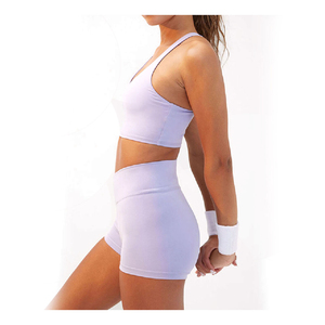 Hot Sale <b>Women's</b> Solid Breathable Gym Set Yoga Sports Suit Running Fitness Customized Design Front Logo Washed Shorts Quick - Product Image 5