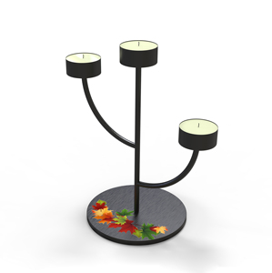 <b>Black</b> Iron Candle Stand with Autumn Leaves Print 3 Holder for Home Decoration - Product Image 1