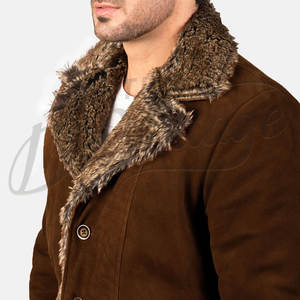 Abrigo de Cuero para Hombre, Color Marrón, con Forro de Piel Sintética de Primera Calidad, Solapa con Muescas, Chaqueta de Cuero Genuino Cálida para Invierno, Estilo Casual - Product Image 1