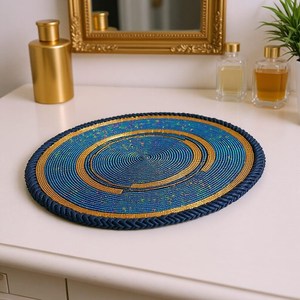 Handmade <b>Beaded</b> Table <b>Placemat</b> with Leather – African Maasai Decor - Product Image 4