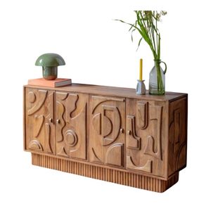 Modern Wooden <b>Sideboard</b> Cabinet with Carved Geometric Design Handmade <b>Storage</b> Buffet for Living Room Dining Room - Product Image 1