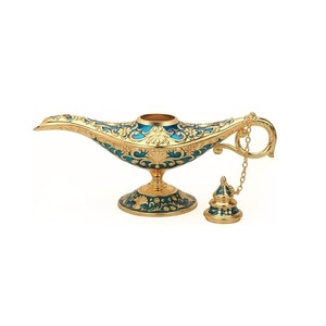 Lámpara Mágica Árabe, Pieza Decorativa |   Decoración de Mesa Estilo Aladdín en Dorado y Azul para el Hogar, Sala de Estar, Oficina y Regalo - Product Image 1