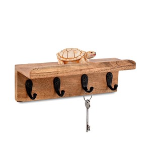 Handcrafted Acacia Wood Bohemian <b>Key</b> Holder with Brass Hooks - Wholesale - Product Image 2