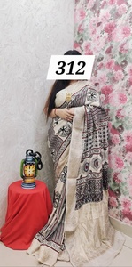 Sari de Seda Negro Pintado a Mano para Mujer, Tradicional Indio y Pakistaní, para Boda, Largo hasta el Suelo, Étnico, Corte Regular, para Todas las Temporadas - Product Image 6