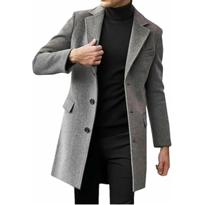 เสื้อโค้ทยาวผู้ชาย ARTISAN IMPEX ทำจากใยไผ่ คอจีน ติดกระดุมแถวเดียว สีเทาล้วน แต่งขอบขนมัสครัต สำหรับฤดูหนาว รุ่นมาตรฐาน สวมใส่สบาย - Product Image 4