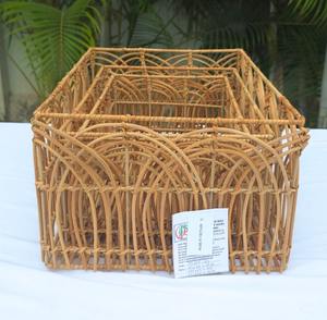 Juego de 3 bandejas decorativas de ratán marrón con base de metal - Product Image 6