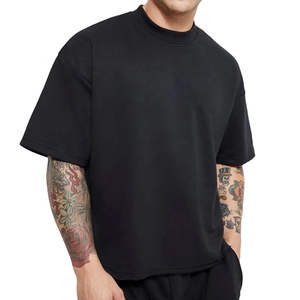 Mens High Quality Boxy Fit Casual Black Color Oversized T-Shirt Half Sleeves High Street 100% Cotton Terry Fabric Eco-Friendly - Product Image 1