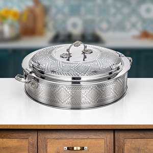 Cacerola Vintage de Acero Inoxidable con Tapa Redonda con Patrón de Diamantes de 33 cm, Utensilios de Cocina Duraderos para la Colección Ramadán, Fiestas Eid, Hotpot - Product Image 5