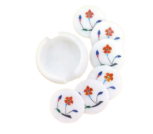 6 pièces. Sous-verre décoratif de table en pierre incrustée de marbre de forme ronde avec support Nouveau design Prix de gros Ustensiles de cuisine Sous-verre à café - Product Image 4