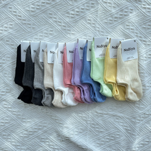 Chaussettes courtes côtelées pour femmes, en coton respirant, couleur unie, pour usage quotidien, élégantes, tricotées, invisibles, saison printemps - Product Image 6
