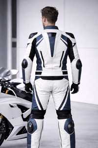 Traje de Motociclismo Lenvique ST101 Blanco y Azul, Chaqueta y Pantalones de Cuero Estampado para Carreras, Protección Completa, 220g, OEM Personalizado - Product Image 2
