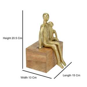 Gold Plated Figurine Sculpture Minimalist Art Couple Sitting On Wooden Base Tabletop Ornament 20.5 Cm Height Living Room Decor - Product Image 5