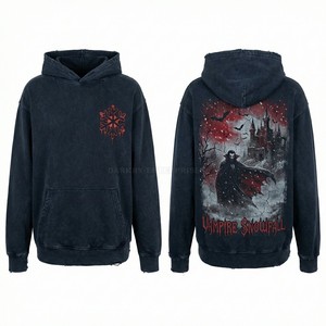 เสื้อฮู้ดซิปสีดำแบบย้อมกรด พิมพ์ลายกราฟิกแวมไพร์สำหรับเล่นเซิร์ฟ ผู้ชาย สตรีทแวร์ทรงโอเวอร์ไซส์ ผ้าหนา  ผู้จำหน่ายเสื้อแจ็คเก็ตมีฮู้ด - Product Image 5