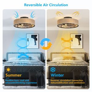 Ventilatore da soffitto LED da 20 pollici a basso profilo in tessuto, stile rustico, senza pale, con gabbia, a incasso, con telecomando incluso - Product Image 3