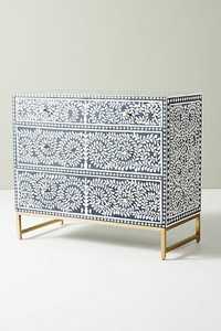 Commode à 4 tiroirs de qualité supérieure, motif chevron bleu, incrustation en os, pour salle à manger, salle de bain, hôtel, maison, en bois - Product Image 1