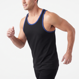 <b>Mens</b> Crew Neck Tank <b>Top</b> Blue Trim O-Neck Sleeveless Solid <b>Muscle</b> Shirt Casual Summer <b>Top</b> Sporty <b>Muscle</b> Shirt - Product Image 4