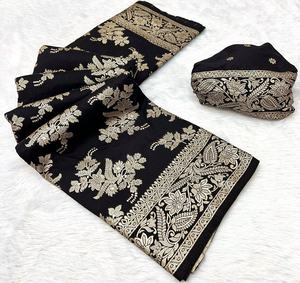 Exclusivo sari de seda khadi RN, tejido suave y puro, con blusa con código de barras, ideal para bodas y fiestas indias. - Product Image 1