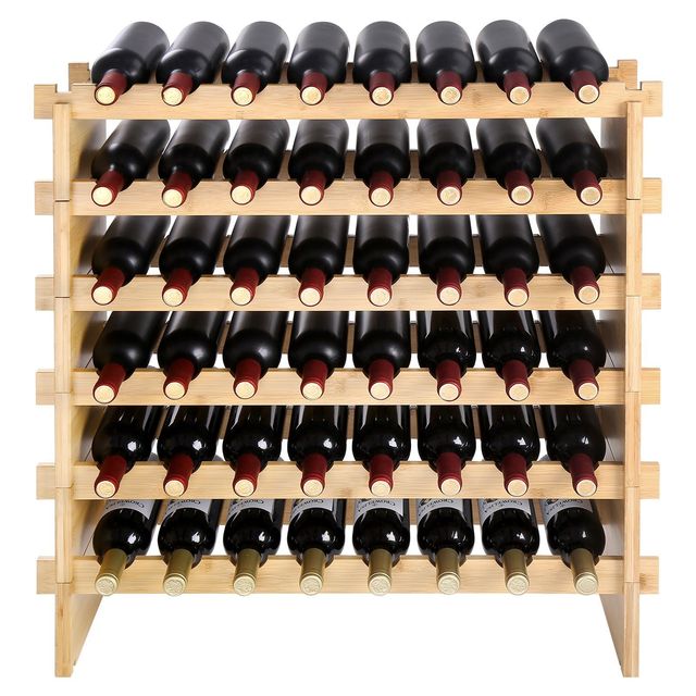 "Stackable Bamboo Wine Rack-6-Tier Freestanding Solid Wood Storage Racks for 48 Bottles"