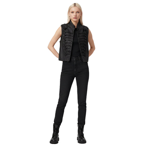 Custom Women's <b>Black</b> Biker Leather <b>Vest</b> Motorcycle Club Style Factory Price Wholesale OEM Supplier - Product Image 4