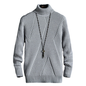 <b>Men's</b> White High Neck Knit Pullover <b>Sweater</b> Striped Vintage Wool/Viscose Winter Warm Full Sleeve <b>Turtleneck</b> Style - Product Image 6