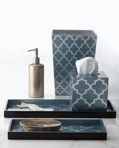 Grey Bone Inlay Bathroom <b>Set</b> on Steel and Wood Moroccan Style Vanity <b>Set</b> Tissue Box Holder <b>Soap</b> Dispenser - Product Image 5