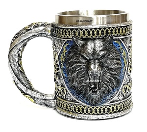 Cốc Uống Nước Đã Kiểm Tra 100% Cốc Bia Bằng Nhựa Không Gỉ Nguyên Chất Hai Lớp Cốc Bia Knight King Tankard Dragon Wolf Cup Cho Gia Đình & Khách Sạn - Product Image 4