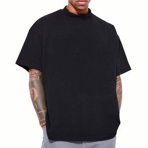 T-shirt en coton blanc surdimensionné pour homme, manches courtes, col rond, coupe décontractée, jersey uni, tissu tricoté, nouveau design - Product Image 1