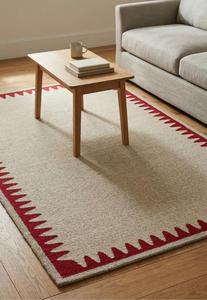 Premium Hand Tufted <b>Wool</b> Area Rug with Abstract Pattern Ivory Center Bold <b>Red</b> Border Non-Slip Modern Living Room Rug - Product Image 3