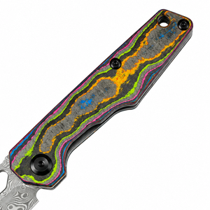 Couteaux de poche pliants à lame style Damas argentée avec poignée à motifs multicolores et fente d'ouverture pour usage quotidien et activités de plein air - Product Image 2