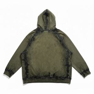 Sweat-shirt à capuche vert olive pour homme, en molleton polyester/coton, tie-dye, manches régulières, vêtement d'hiver imperméable et respirant - Product Image 2