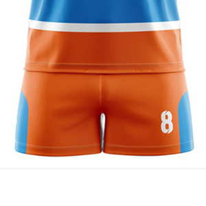 Men's Orange Blue Solid Rugby Uniform Set Crew Neck Short Sleeve Moisture Wicking Breathable <b>Athletic</b> Fit All Seasons Front - Product Image 5