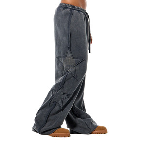 Pantalones Deportivos de Felpa para Mujer, con Bolsillos y Parches Estampados, Cómodos y Casuales para Invierno, Estilo Acid Washed - Product Image 3