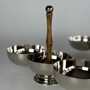 Bol de service triple section en métal argenté avec poignée en bois, bols décoratifs, ustensiles de cuisine, artisanat, décoration de table, cadeau moderne pour condiments - Product Image 2