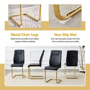 Set da Pranzo di Lusso con Tavolo Ovale in Vetro Temperato da 71 Pollici, Sedie in PU Nero di Alta Qualità con Doppia Colonna Dorata, Set 5 Pezzi Tavolo e Sedie Leggeri - Product Image 5