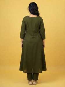 Ensemble Kurti et pantalon pour femme Twin Feet, vert, en coton premium, style traditionnel, coupe trapèze, longueur genou, séchage rapide, printemps, été, automne, mariage - Product Image 4