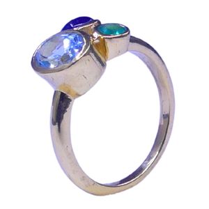 Anillo Clásico de Plata de Ley 925 Chapado en Oro con Topacio Azul y Cianita para Mujer, Joyería para Bodas - Product Image 4