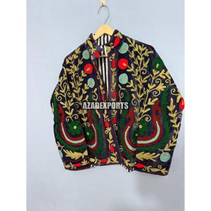 Hand Embroidered Velvet Bohemian <b>Jacket</b> <b>Mandarin</b> <b>Collar</b> Full Sleeve Floral Pattern Women's Winter Coat with Cotton Lining - Product Image 5