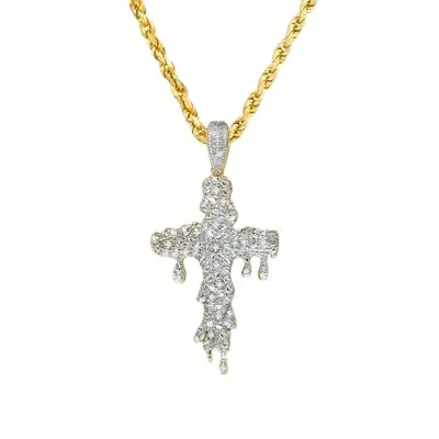 Pendentif en or jaune, diamant, croix en or et blanc, goutte à goutte, Ctw 10k, livraison gratuite, 0.15