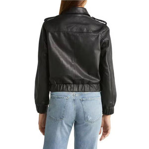 Blouson moto en cuir véritable noir pour homme, col rabattu, fermeture éclair, veste de motard pour l'automne - Product Image 4