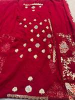 Sari Georgette de créateur, Or rose, Zari, Pierres Jharkan argentées, Broderie Jaal complète, Blouse élégante, pour mariages d'hiver et fêtes, Recyclé